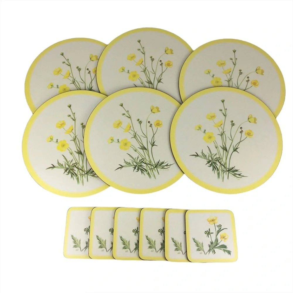 Vintage Pimpernel Yellow Floral Placemats and Coasters Set